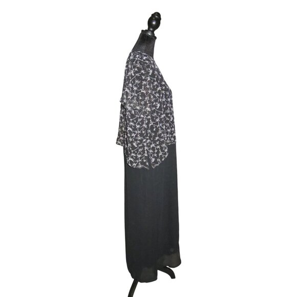 Chaudry made in India Black & White Floral Layered look midi dress size Large - Picture 3 of 6